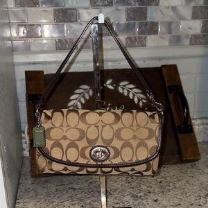 GUC Coach Tan and Brown Signature Turn Lock Small Bag